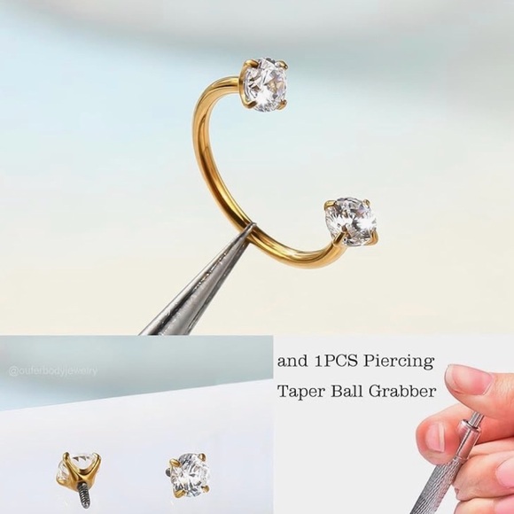 Unique Gold Star Nose Ring Horseshoe Stud with CZ’s NIB - Picture 4 of 12